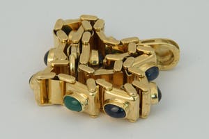 1221- Fraaie 18 karaats gouden "3 om 1" armband - saffier en smaragd - cabuchon kopen? Bied vanaf 920!