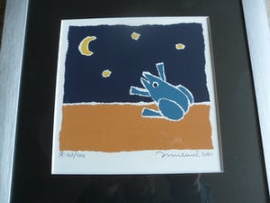 Hans Innemee - Zeefdruk. Titel, "Blauwe kikker". kopen? Bied vanaf 50!