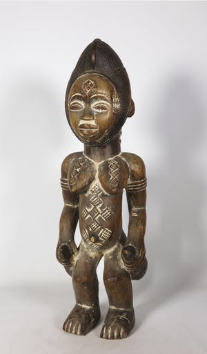 Punu - Hout, Voorouderbeeld van staand vrouwenfiguur kopen? Bied vanaf 1!