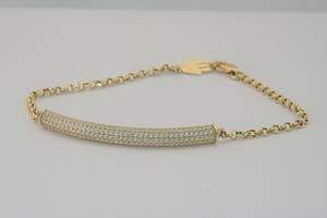 2510-  18 karaats geel-gouden armband - kinder/dames model - 5 rijen zirkonia kopen? Bied vanaf 110!