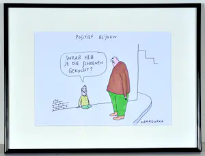 AcheterKamagurka - Positief blijven - Originele cartoon - Gesigneerd - 21x29 cm - Ingelijst? Enchérissez de 390!