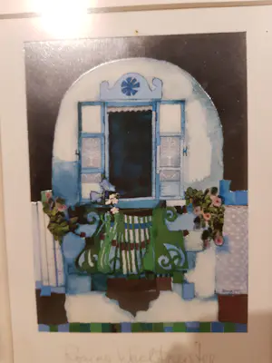 Rosina Wachtmeister - Blauw balkon met bloemen. kopen? Bied vanaf 3!