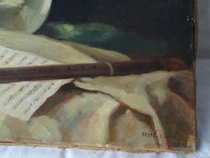 Frits Hes - Olieverf op doek, Stilleven met vissenkom en blokfluit – gesigneerd – ca 1950 kopen? Bied vanaf 100!