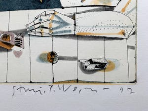 Stanislaw Wejman - ets/aquatint - 'Balkdrager & blauwvinger' - 1992 kopen? Bied vanaf 100!