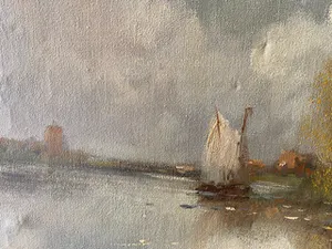 Niet of onleesbaar gesigneerd - Een typisch Hollands polderlandschap met een houten molen kopen? Bied vanaf 1!