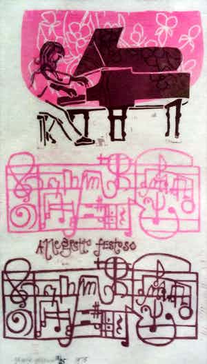 Greetje Grijpma - Allegretto Festoso - Lino op vilt - 1975 verkocht voor € 30!