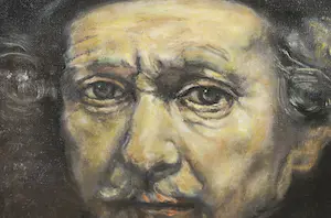 Rob Stoffer - Olieverf op doek, Zelfportret naar Rembrandt van Rijn - Ingelijst kopen? Bied vanaf 1!