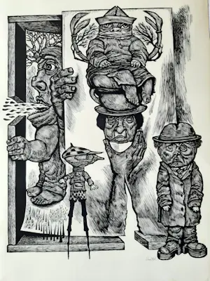 Lou Strik - 2 Houtsnede, Short People gesigneerd, dorpsgezicht druk gesigneerd. kopen? Bied vanaf 40!