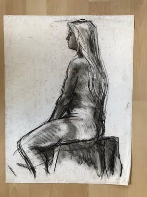 Ton Etman - zittend naakt in zwartkrijt kopen? Bied vanaf 1!