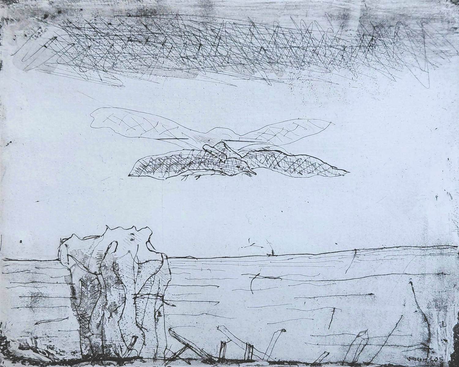 Co Westerik - Vogel boven water, ets kopen? Bied vanaf 195!