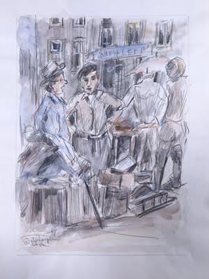 Jan van Delft - Lot, Diverse Aquarellen van Winkelende Mensen op het Waterlooplein Amsterdam kopen? Bied vanaf 1!