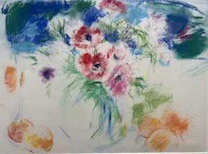 Arno van Iperen - (pastel)krijt op papier | 'Vaas met bloemen en fruit' | 1987 kaufen? Bieten Sie von 50!