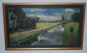 Gerard Wilhelm John van Apeldoorn - zonnig landschap aan een vaart - olieverfschilderij kaufen? Bieten Sie von 295!