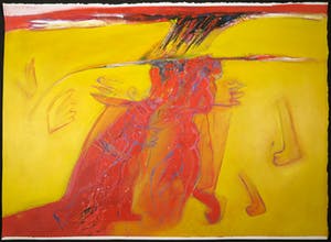 Franscz Witte - Acryl op papier, Figuren in rood en geel kopen? Bied vanaf 40!