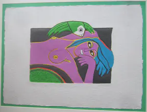 Corneille - Liggend naakt met parkiet kopen? Bied vanaf 300!