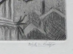 Dick van Luijn - Vogels rond kerktoren - Ets kopen? Bied vanaf 45!