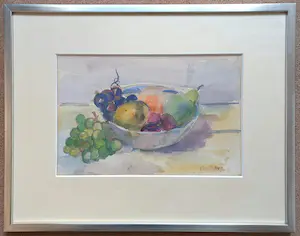 Jeanne Bieruma Oosting - Schaal met fruit, aquarel op papier (netjes ingelijst) kopen? Bied vanaf 550!