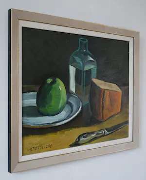 Vladimir Titov - Stilleven met appel en brood - olieverfschilderij uit 2001 kopen? Bied vanaf 175!