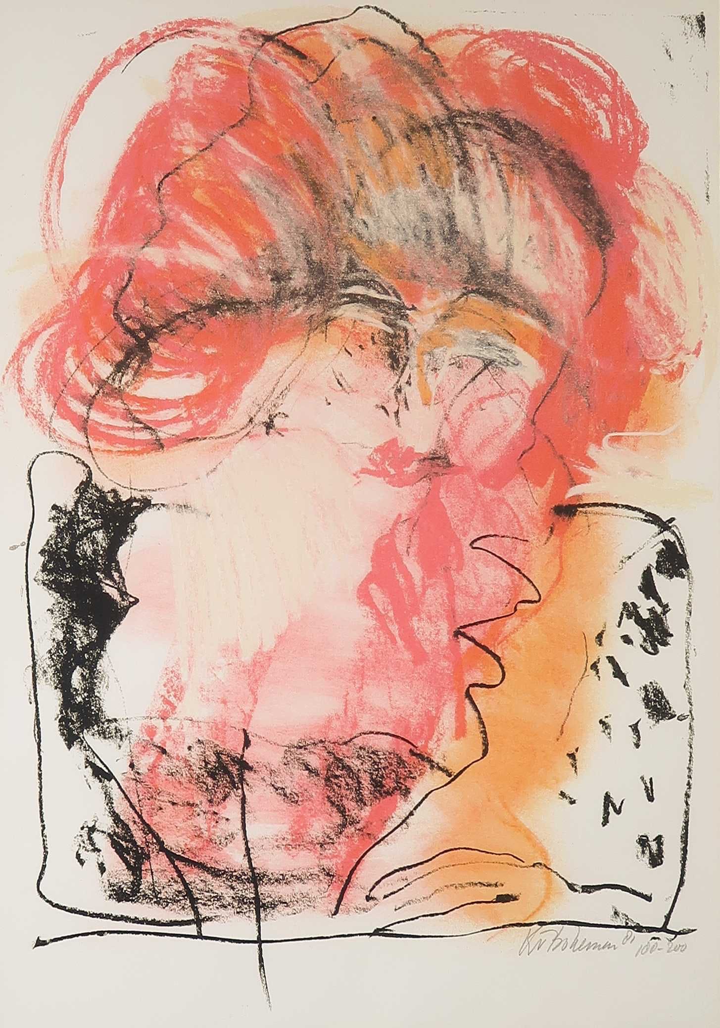 Kees van Bohemen - Litho, Z.T. Vrouw - Ingelijst kopen? Bied vanaf 150!