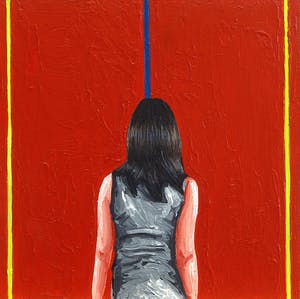 Gerard Boersma - Who's Afraid Of Red, Yellow And Blue (Vrouw met schilderij van Barnett Newman) kopen? Bied vanaf 75!