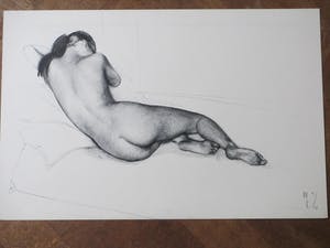 Niet of onleesbaar gesigneerd - Liggend Naakt - Monogram M.E. - Litho kopen? Bied vanaf 1!