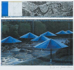 Christo - Handgesigneerd exemplaar The Umbrellas met stukje stof - Ingelijst kopen? Bied vanaf 1!