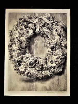Aart van Dobbenburgh - Zeer bep. Oplage ! mooie 1952 Litho "Bloemenkrans" potlood gesigneerd verkocht voor € 1!