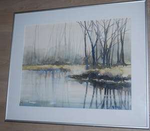 Buy Sjoerdtje Mulder-Hak - Bosven met bomen - ingelijste aquarel? Bid from 75!