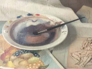 Jan Schouten - Realistisch stilleven met kunstenaarsattributen kopen? Bied vanaf 400!