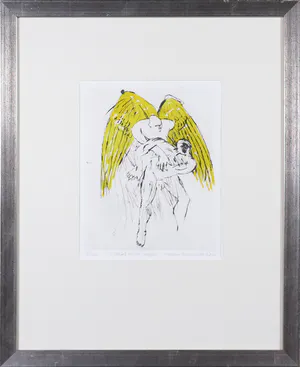 Robert Terwindt - Handgekleurde ets, Jacob en de engel - Ingelijst kopen? Bied vanaf 40!