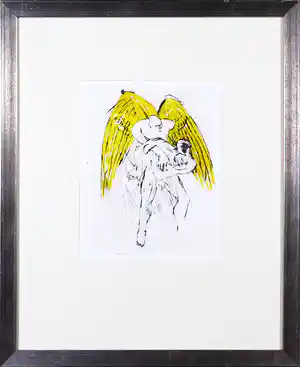 Robert Terwindt - Handgekleurde ets, Jacob en de engel - Ingelijst verkocht voor € 40!