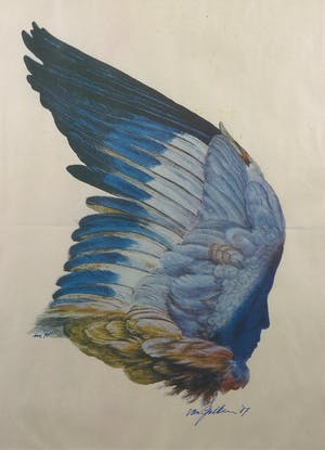 Daan van Golden - Offset, Blauwe vleugel met gezicht - Ingelijst kopen? Bied vanaf 150!