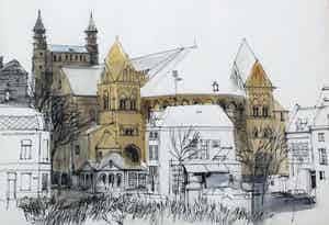 Guus van Eck - Pentekening: OLV Basiliek Maastricht - 1982 verkocht voor € 225!