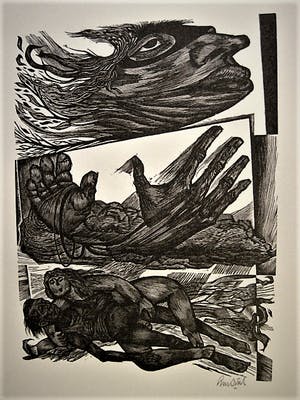 Lou Strik - Vermaard Graficus - Hout/Linosnede - Face,Hands,Lovers- gesigneerd kopen? Bied vanaf 14!