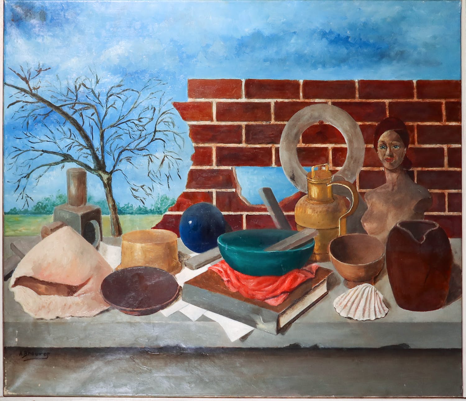 A. Brouwer - Olieverf op doek, Natuur Mort - Ingelijst (Groot) kopen? Bied vanaf 1!