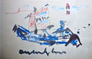 Anton Heyboer - Anton Heyboer met zijn boot de Y.M. 348 in de haven van Ymuiden . verkocht voor € 225!