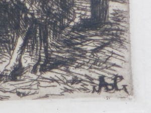 Jacoba de Graaff - Boer met schapen in de stal - Ets kopen? Bied vanaf 1!