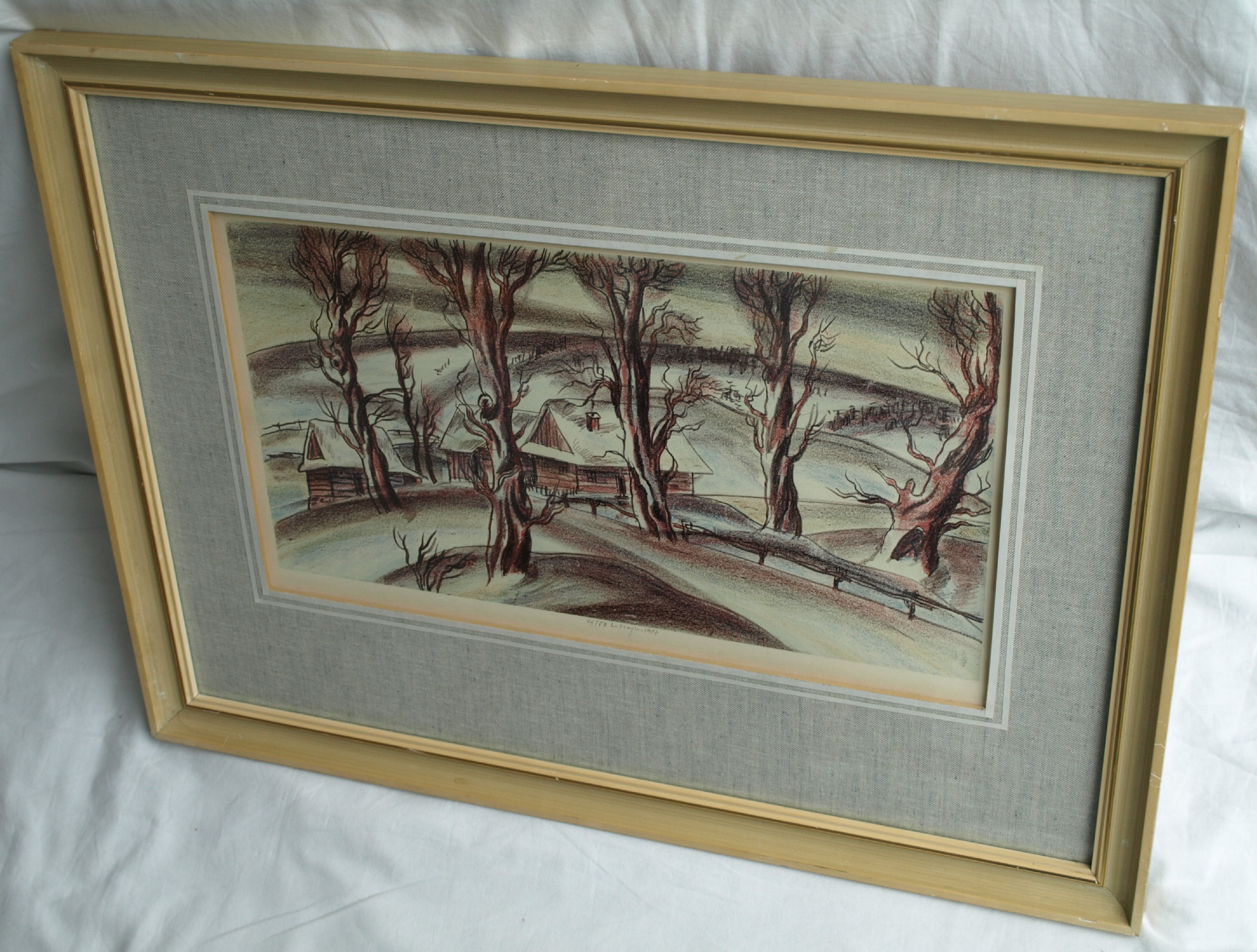 Luděk Majer - Litho, Winterlandschap 1 – gesigneerd & ingelijst – nr 41/50 - 1987 kopen? Bied vanaf 1!