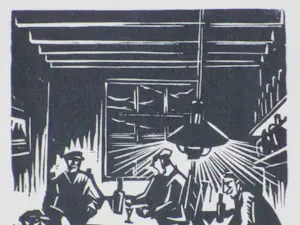 Henk Melgers - Cafe-interieur - Houtsnede kopen? Bied vanaf 120!