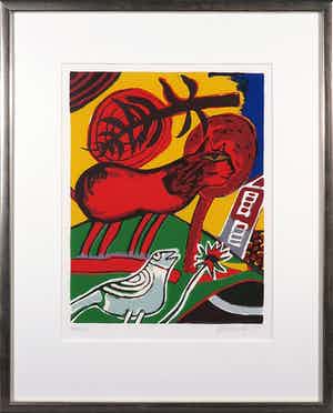 Corneille - Zeefdruk, Huit chats 7 - Ingelijst verkocht voor € 1!