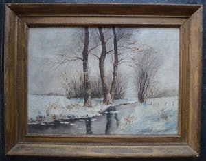 Niet of onleesbaar gesigneerd - Hollandse school (20ste eeuw) - Winters landschap - Olieverf op doek kopen? Bied vanaf 10!