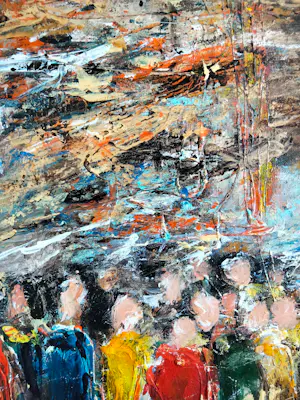 Jean-Jacques Marie - Jean-Jacques Marie – Face à la foule, scène expressionniste contemporaine kopen? Bied vanaf 5200!