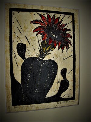 Jac. de Beer - Verstilde kleine oplage Houtsnede "Cactus met rode bloem" gesigneerd kopen? Bied vanaf 20!