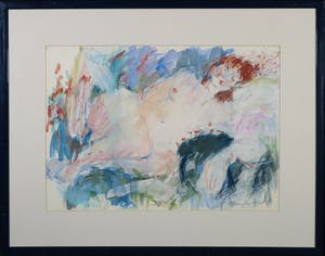 Annemarie de Groot - Gemengde techniek op papier, Liggend naakt - Ingelijst kopen? Bied vanaf 200!