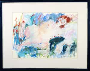 Annemarie de Groot - Gemengde techniek op papier, Liggend naakt - Ingelijst verkocht voor € 200!