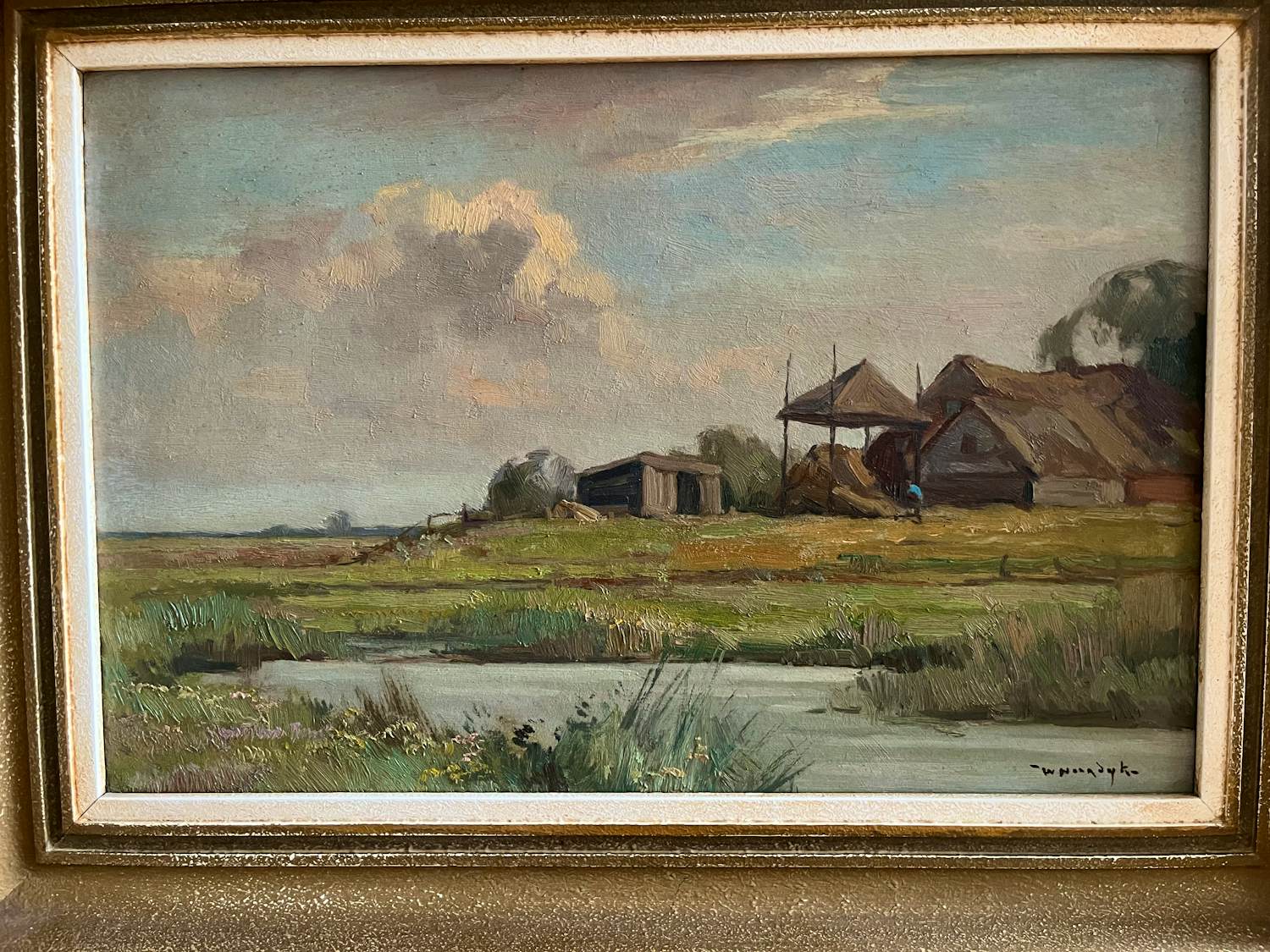 Willem Frederik Noordijk - Gezicht op een boerderij met hooiberg in de polder kopen? Bied vanaf 70!