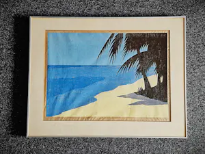 Marianne de Moor - Handgekleurde houtdruk "tropisch eiland" - zeer kleine oplage (7) - ingelijst kopen? Bied vanaf 35!