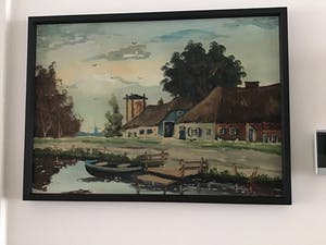 Niet of onleesbaar gesigneerd - Boerderij aan water met bootje. kopen? Bied vanaf 1!