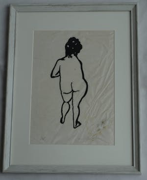 Aad de Haas - Ingelijste linosnede “Naakte vrouw op de rug gezien” – ca 1970 kopen? Bied vanaf 50!