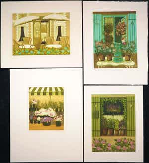 Willy Belinfante - en Laetitia de Haas - Lot van vier kleurenetsen, Bloemen verkocht voor € 35!